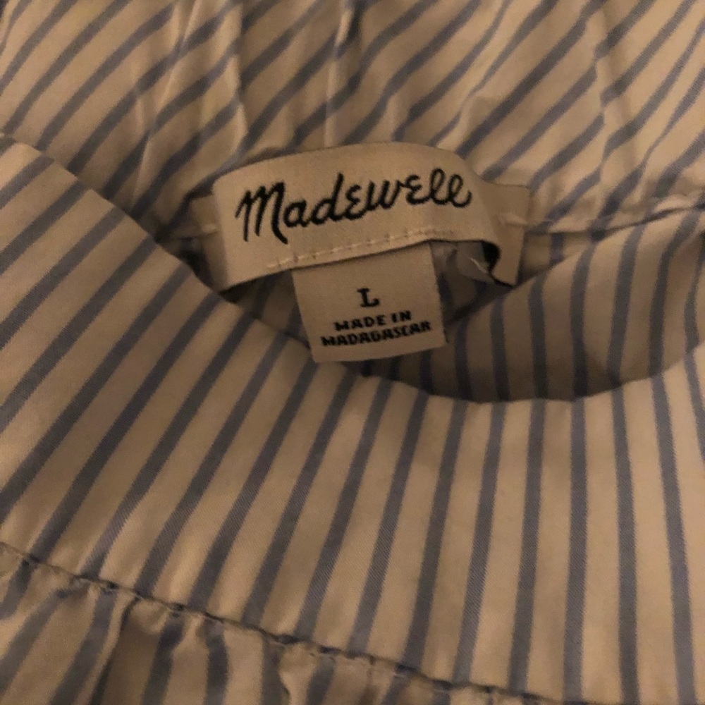 Madewell off shoulder blue and white top
